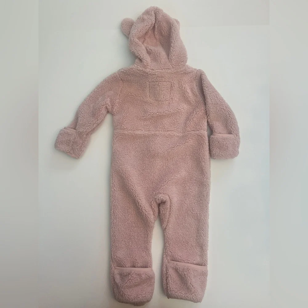 The North Face Pink Sherpa Fleece Hooded Bear One-Piece